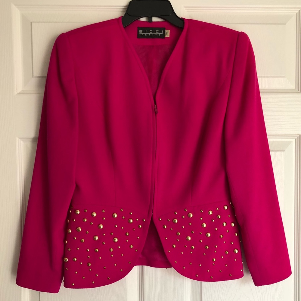 Vintage Fuchsia Zip Blazer with Gold Rivets